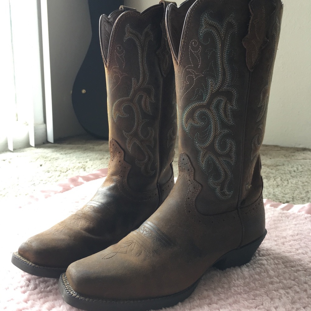 Justin Square Toe Brown Cowgirl Boots